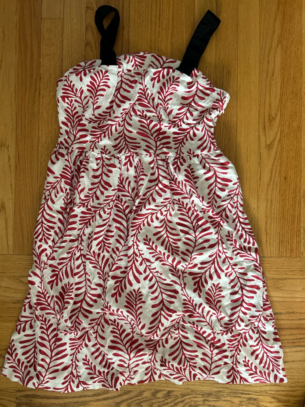 Who What Wear White Dress with Red Leaf Print and Black Straps